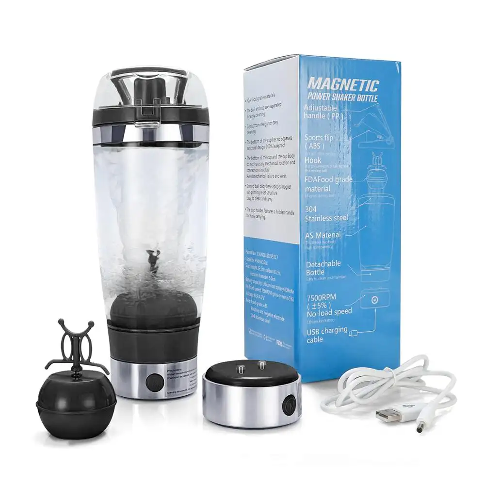 Cor preto Movimento Automático Garrafa Shaker Proteína Vórtice Tornado Elétrico 450ml Portátil Destacável Inteligente Misturador Copo