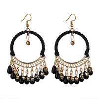 Boucles d'oreilles de style ethnique tissé à la main, boucles d'oreilles Boho rétro perles rondes goutte d'eau