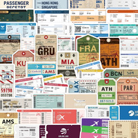 60 autocollants de carte d'embarquement, autocollants de voyage aérien, étiquettes de bagages vintage, autocollants de dessin animé pour scrapbook, journal, réfrigérateur, voiture - Vente en gros