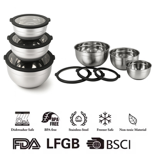 1QT/3qt/<span class=keywords><strong>5qt</strong></span> đen đánh bóng thép không gỉ salad trộn bát với nắp trong suốt và vắt tay vật liệu kim loại - Product Image 6