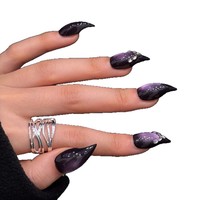 Faux ongles à presser faits main Qianya, effet œil de chat violet, 10 pièces, en acrylique, forme griffe de dragon, style minimaliste Ins, vente en gros