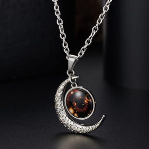 Collar con Colgante de Luna Creciente Tallada <span class=keywords><strong>en</strong></span> Acero Inoxidable 304, 12 Constelaciones que Brillan <span class=keywords><strong>en</strong></span> la Oscuridad, Joyería de Cristal con Cielo Estrellado Luminoso - Product Image 3