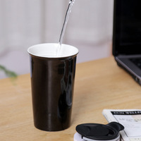 Tasse à eau isolée à double couche avec couvercle à poussoir créatif, tasse en céramique, tasse à café au lait de bureau, cadeau, impression de logo