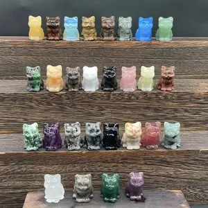 3.5cm Cat Carving Handcaved Cristal Cat Stone Ornament Popular Gemstone Gift Mascote Estátua para Cura Espiritual