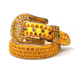 Custom Bedazzled Western Sintético Diamante PU Cuero Dorado Rhinestone Diseñador Cinturón Bb <span class=keywords><strong>Simon</strong></span> - Product Image 6
