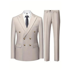 بدلة رجالية بتصميم جديد من قطعتين، قصة ضيقة، صدر مزدوج الأزرار، سحاب أمامي، مخصصة للاستخدام اليومي والحفلات وحفلات الزفاف - Product Image 1
