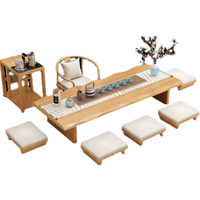 Table basse rectangulaire en bois massif, ensemble de luxe de style japonais, 8 chaises table de bureau en résine
