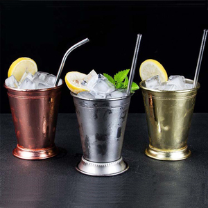 Vaso de acero inoxidable para Mint Julep, vaso de cóctel vintage de metal con borde perlado, vaso para beber Moscow Mule para bar o fiesta. - Product Image 1