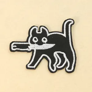 黒子猫刺繍布パッチ子供用漫画猫服穴付き装飾パッチ縫製用品