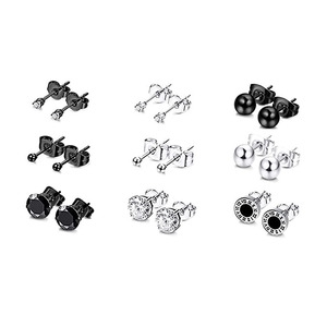 Unisex Hoop Earrings <b>Set</b> 12 Pairs Stainless Steel Black Silver Studs <b>Rings</b> Simple Elegant Fashion Jewelry for <b>Men</b> Women - Product Image 2