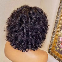 Perruques Courtes Bob en Cheveux Humains Bouclés et Volumineux avec Frange, Cheveux Péruviens Remy, Boucles Fumi, Boucles Œuf, Sans Colle, Entièrement Fabriquées à la Machine, pour Femmes, 1 Pièce