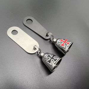 Titanium Steel Cross Lucky <b>Bell</b> Necklace Polished Retro Punk Red Epoxy Motorcycle Exorcism Charm - Product Image 2