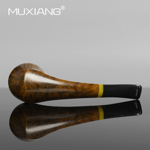 Muxiang Handmade Briarwood Smoking Pipe Bent Shape Gold Black Accent Men's Tobacco Pipe - Product Image 4