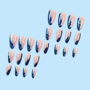 <span class=keywords><strong>Uñas</strong></span> Postizas de Alta Gama en <span class=keywords><strong>Rosa</strong></span> <span class=keywords><strong>y</strong></span> <span class=keywords><strong>Azul</strong></span> con Diseño de Bloques de <span class=keywords><strong>Color</strong></span> en Forma de Lágrima, Adhesivos para <span class=keywords><strong>Uñas</strong></span> Populares con Lámina Dorada, <span class=keywords><strong>Uñas</strong></span> Dulces <span class=keywords><strong>y</strong></span> Modernas - Product Image 4