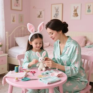 HUOYOUNG Custom Sleepwear Pyjamas Women's Cute Cartoon Print Satin Silk Mommy and <strong>Me</strong> Family Matching Pajama Sets - Product Image 3