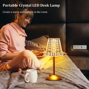 Built-in Battery Crystal Rechargeable <b>LED</b> Table Lamp Gold Bedside Desk <b>Light</b> - Product Image 3