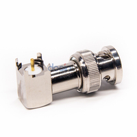 Connecteur BNC mâle nickelé HD 50 ohms à 180 degrés pour montage sur circuit imprimé CCTV