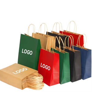 Bolsa de papel kraft marrón personalizada, bolsa de kraft de color sólido con asa de papel retorcido, bolsa de compras reutilizable para regalos y empaque de ropa - Product Image 1