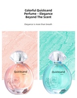 Perfume para Mujer en Botella Redonda de Vidrio Color Durazno, Tapa Transparente Facetada, Brillo Teal, Doble Radiante, Encantador y Persistente