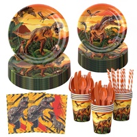Ensemble de vaisselle pour enfants sur le thème des dinosaures, assiettes, gobelets, serviettes et ustensiles colorés de qualité supérieure pour les anniversaires et les événements