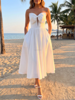 Gaun Pengantin Satin untuk Pengantin Wanita Ukuran Besar Model A-line Gaun Pengantin Kustom Satin Ivory Grosir Gaun Putih
