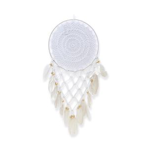 Acchiappasogni 35cm x 90cm Bianco all'Uncinetto con Piume Decorazione da Parete - Product Image 2