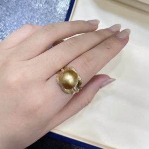 แหวนมุกทองคำแท้ 24K สีธรรมชาติ เมทัลลิก ทรงกลม ขนาด 12-13 มม. คุณภาพสูง - Product Image 4