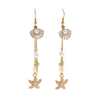 Boucles d'oreilles pendantes YW style océan, accessoires de niche, coquillages, étoiles de mer, design incrusté de perles