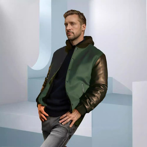 Chaqueta Varsity Premium <span class=keywords><strong>para</strong></span> <span class=keywords><strong>Hombre</strong></span>, Nueva Colección Otoño Invierno, Cuerpo de Lana con Mangas de Cuero PU, Corte Holgado, Forro Acolchado - Product Image 1