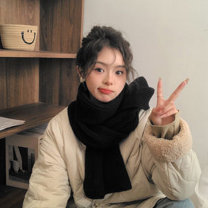 Mode longues enveloppes femme doux foulard épais <span class=keywords><strong>laine</strong></span> silencieux écharpe solide tricoté coton écharpe femmes hiver chaud châle 155*23cm - Product Image 4