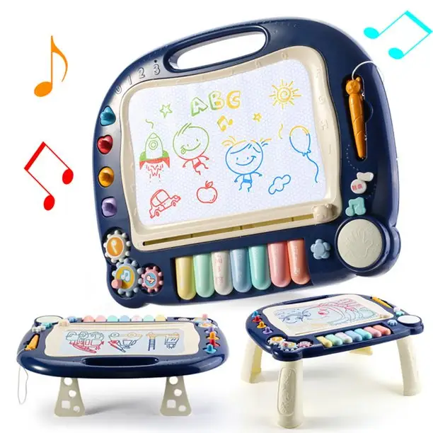 1 में 2 चुंबकीय लेखन और बच्चों के लिए इलेक्ट्रिक संगीत पियानो के साथ ड्राइंग बोर्ड लेखन टेबल
