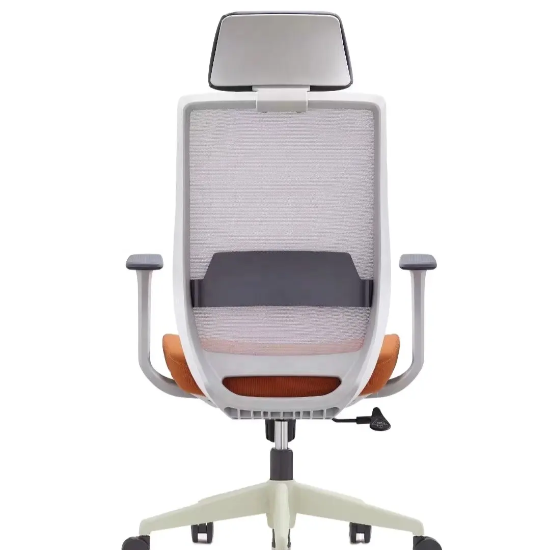 High back ergonomic office chair with mesh back+fabric seat include fixed arms&lumbar support add nylon base+PU double castors