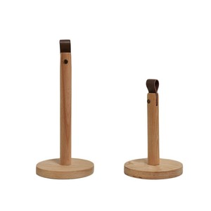 Porte-serviettes en papier en bois avec garniture en cuir, couleur bois naturel, style japonais, porte-papier toilette pour cuisine - Product Image 5