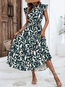 Vestidos Maxi Casuales de Verano 2026 con Cintura Natural, Corte en A, Estilo Swing, Detalle de Lazo en la Manga con Volantes y Detalle de Pendientes de Madera, Ecológicos y Transpirables - Product Image 6