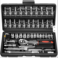 Juego de llaves de trinquete de 46 piezas con vaso de 1/2 pulgada, juego de puntas métricas, barra de extensión, herramientas manuales, estuche rígido, OEM, para reparación de automóviles y jardinería
