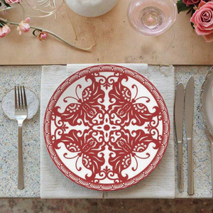 Service d'assiettes personnalisables en porcelaine fine à motif floral rouge, 4 pièces, compatibles lave-vaisselle, style chinois, pour mariage, restaurant, maison - Product Image 6