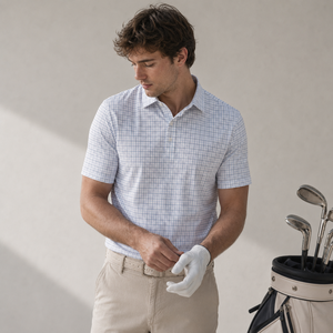 Polos de Golf a Cuadros con Logotipo Personalizado para Hombre, Blancos y Azules, de Manga Corta, Marca Privada, Fabricante OEM ODM - Product Image 1