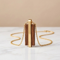 Collier personnalisé OEM en acier inoxydable 316L, pendentif barre verticale avec incrustation de bois naturel, bijoux géométriques pour hommes et femmes
