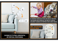 Regleta de Enchufes Extensible Giratoria con USB, Estándar US/UK/EU, Ahorra Espacio, para Sofás y Mesitas de Noche