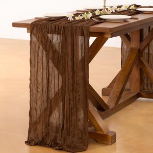 <span class=keywords><strong>Runner</strong></span> da tavola in garza di cotone marrone caffè, stile rustico boho, per Pasqua, Primavera, Baby Shower, 120 pollici (10 piedi) - Product Image 2
