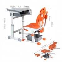 Ensemble bureau et chaise moderne, confortable, ergonomique et réglable pour élèves du primaire avec fonction de pause déjeuner