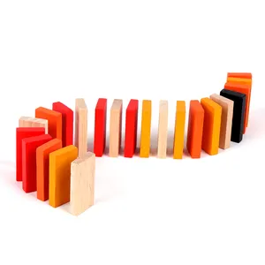 Wooden educational domino race toy 21pcs packed in iron box mini games for trip suitable for carrying on the journey