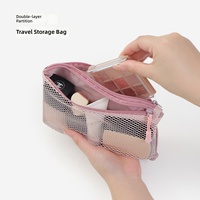 Sac de rangement multi-compartiments en maille de polyester recyclé avec double fermeture éclair, organisateur polyvalent pour la maison, les voyages, les articles de toilette et le maquillage