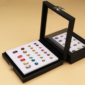 Caja de Almacenamiento de Joyería al por Mayor, de Cuero Sintético Negro con Cristal y Cierre de Hebilla, Caja de Exhibición de Piedras Preciosas Transparente - Product Image 2