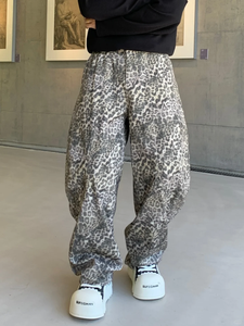 Celana panjang Denim gaya Urban Retro, celana Denim longgar, ukuran besar, bisa dicuci, Vintage, motif macan tutul, celana Denim longgar - Product Image 5