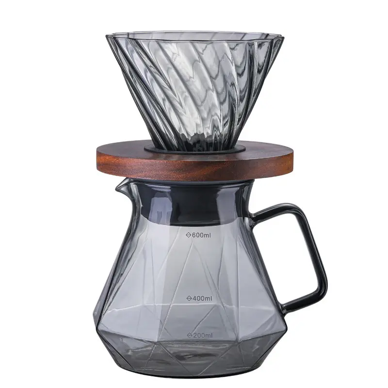 Pour over coffee maker set panci kopi baja tahan karat pola berlian dan gelas server kopi premium dripper twill