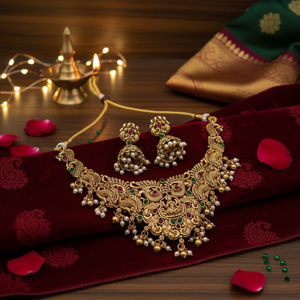 High Quality Traditional Alloy Gold Plated Zircon Green Beads Flower Design Bridal <b>Indian</b> Ethnic Wedding Engagement Anniversary - Product Image 3