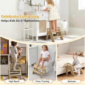 Sgabello per WC Pieghevole in Legno a 2 Gradini per Bambini, Design Moderno per Uso Domestico e in Cucina, Aiuto per l'Addestramento al Vasino - Product Image 2