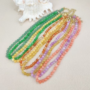 Collier artisanal <span class=keywords><strong>en</strong></span> pierres semi-précieuses, cristal d'amour et de guérison, jade agate, perles rondes lisses de 6 mm - Product Image 1