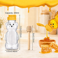 Bouteille en plastique transparente de 250 ml en forme d'ours pour miel, qualité alimentaire, sans BPA, en PET, avec bouchon à clapet, vente en gros